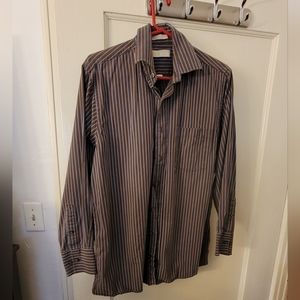 Michael Kors Button Down Brown with tiny blue/Tan stripes Med